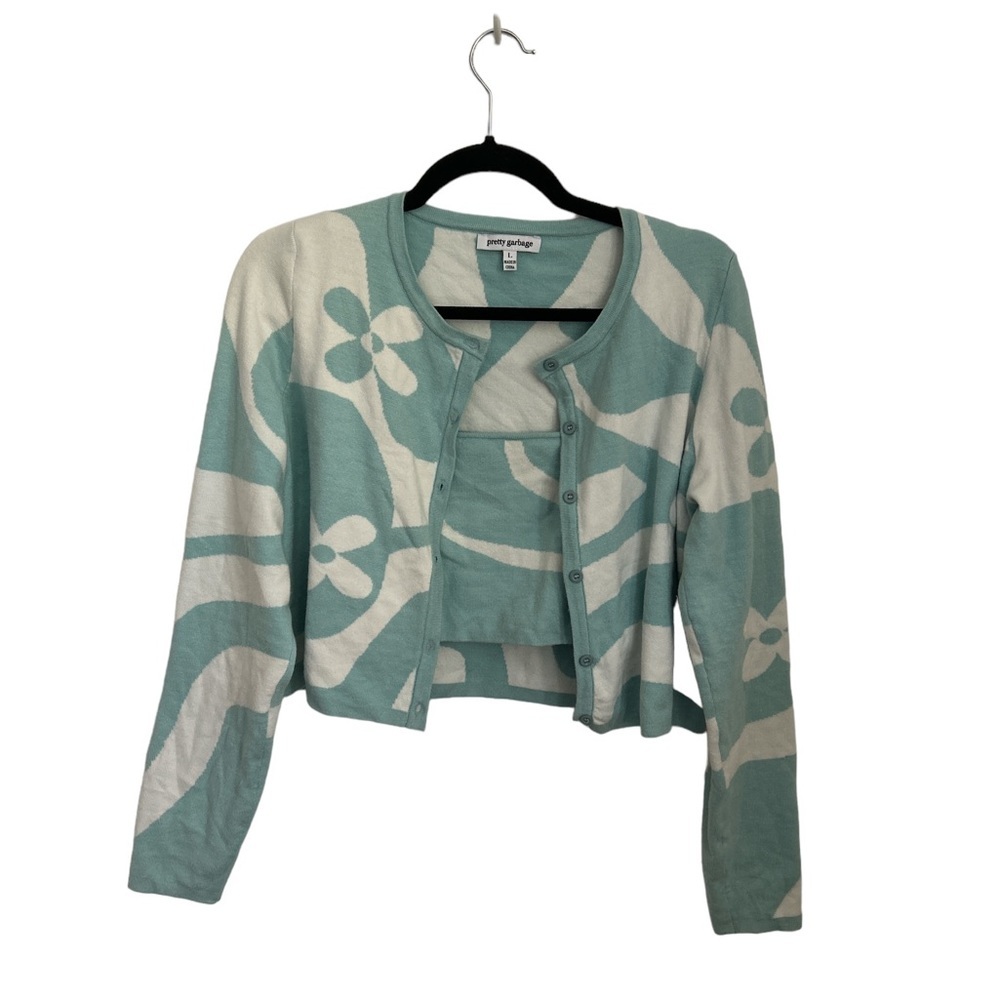 Pretty Garbage Cropped Cardigan & Tank Retro Floral Set- size L